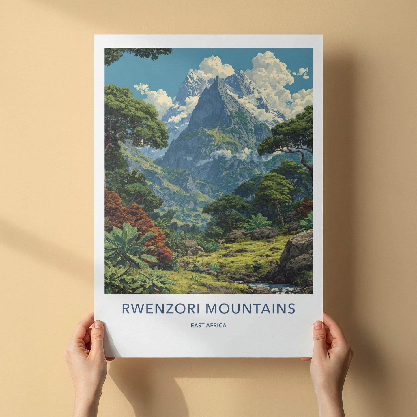 Rwenzori Mountains Poster - Uganda Art Print - Lush Mountain Valley Home Decor