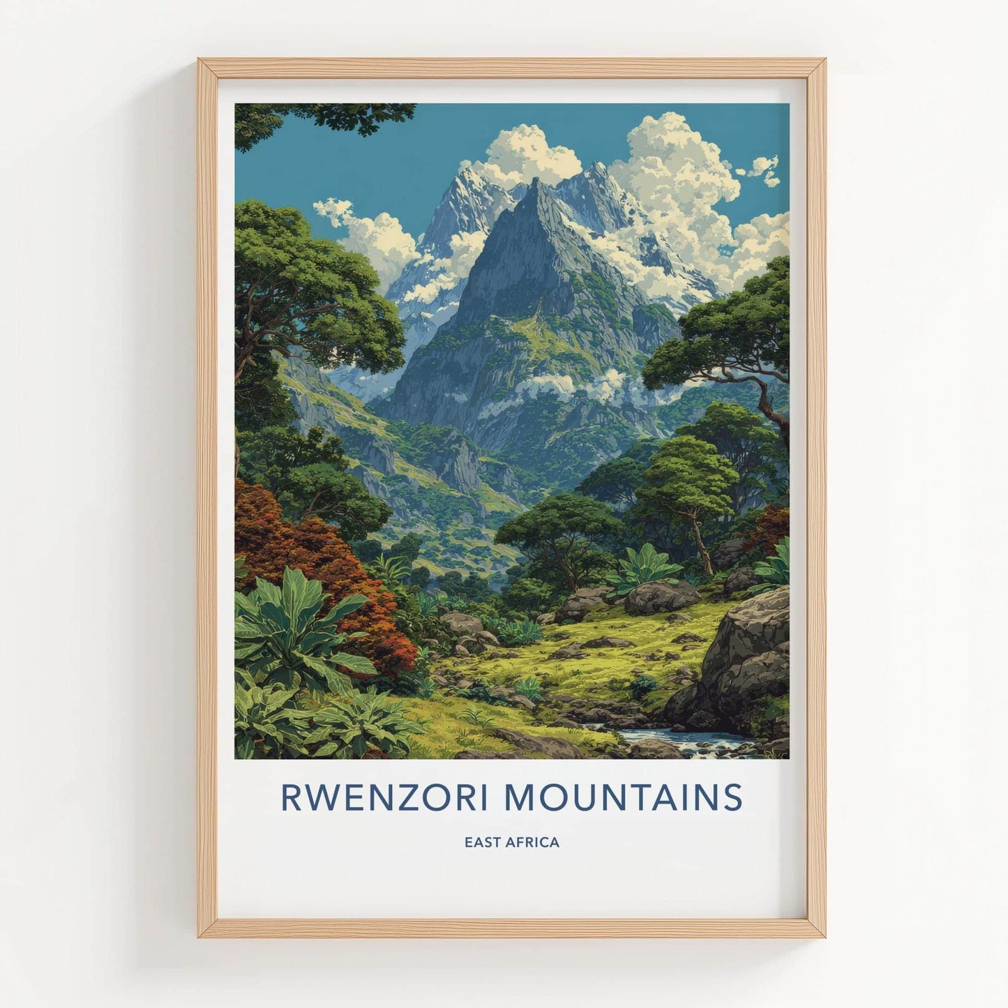 Rwenzori Mountains Poster - Uganda Art Print - Lush Mountain Valley Home Decor