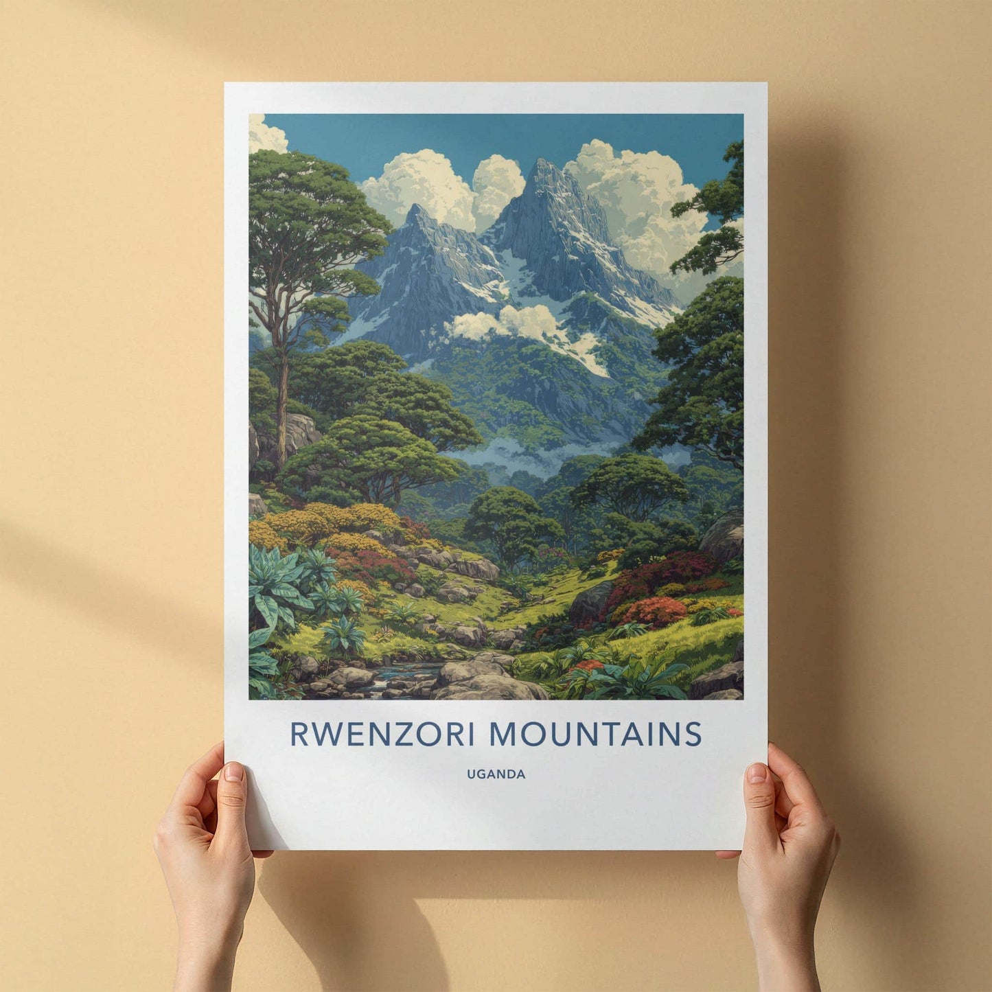 Rwenzori Mountains Poster - Uganda Travel Art - Lush Mountain Stream Home Decor