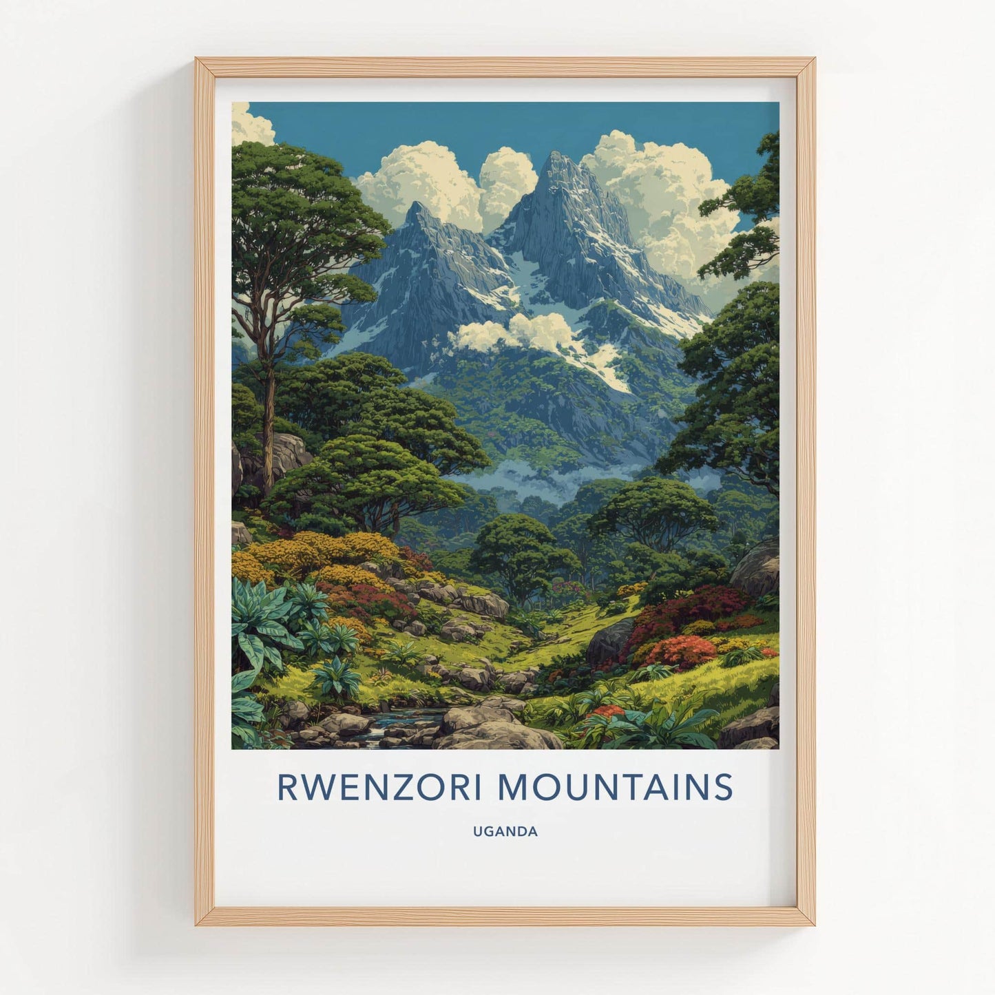 Rwenzori Mountains Poster - Uganda Travel Art - Lush Mountain Stream Home Decor