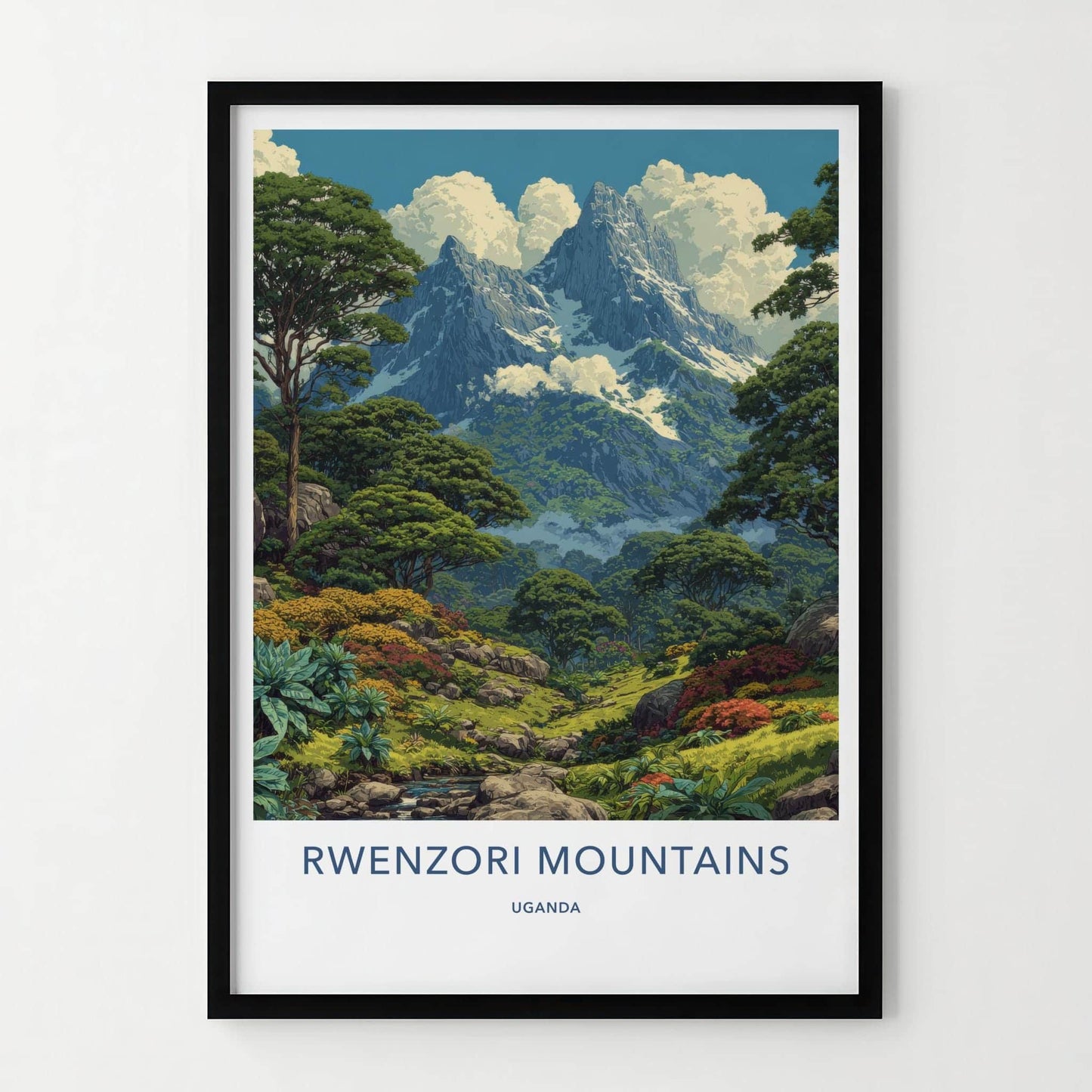 Rwenzori Mountains Poster - Uganda Travel Art - Lush Mountain Stream Home Decor