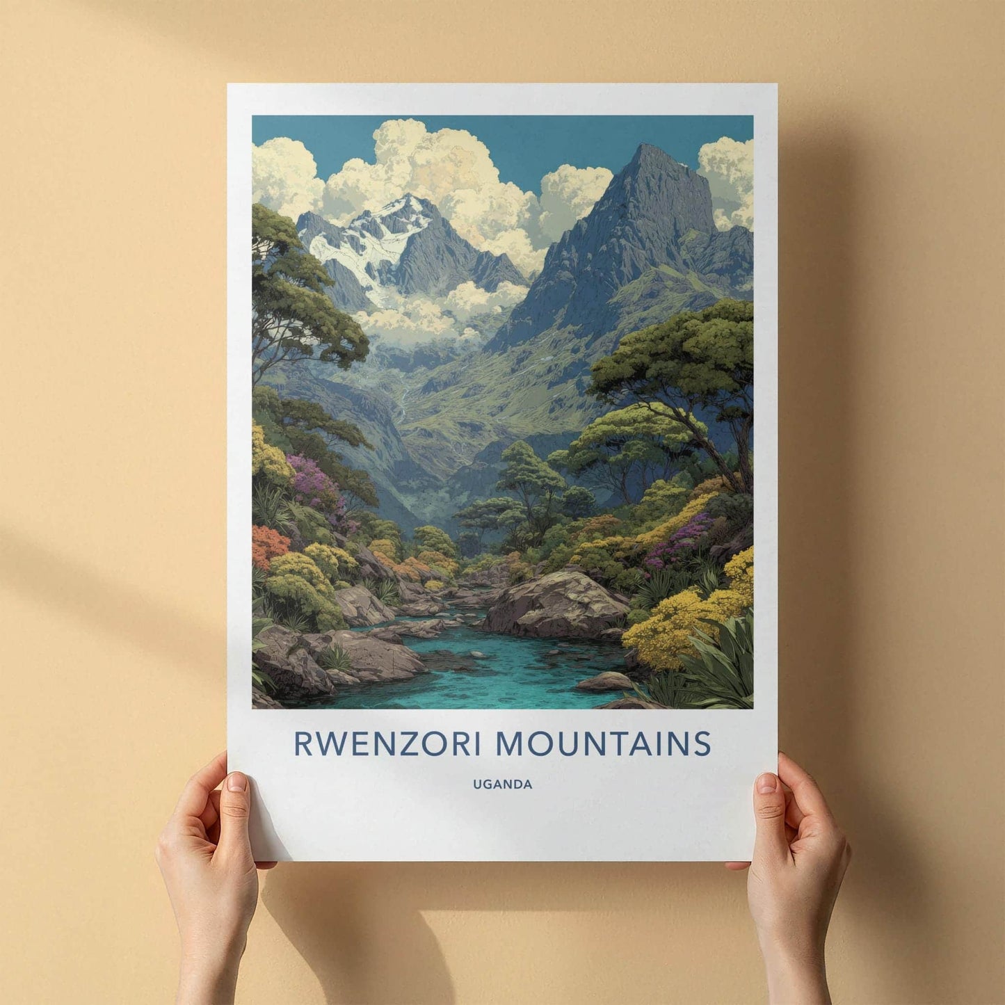 Rwenzori Mountains Poster - Uganda Travel Art - Lush Mountain Stream Wall Decor