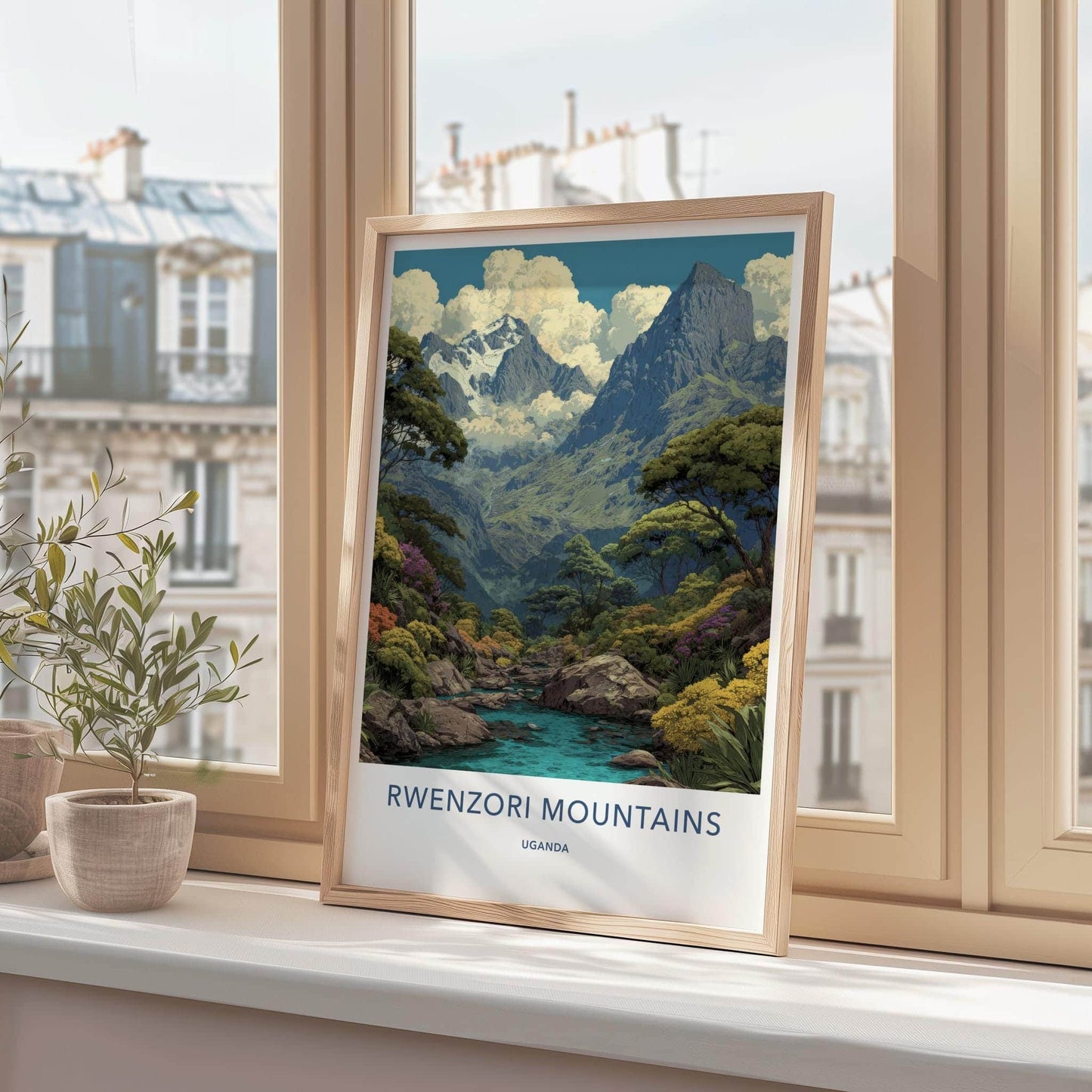 Rwenzori Mountains Poster - Uganda Travel Art - Lush Mountain Stream Wall Decor