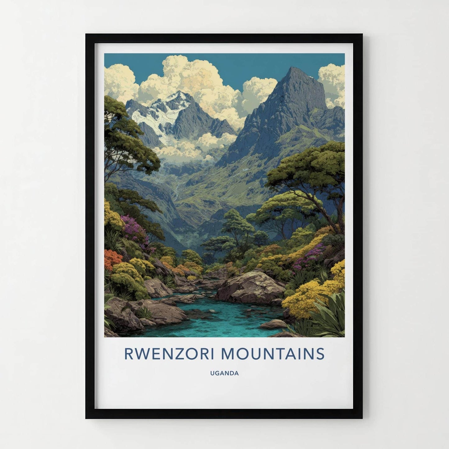 Rwenzori Mountains Poster - Uganda Travel Art - Lush Mountain Stream Wall Decor