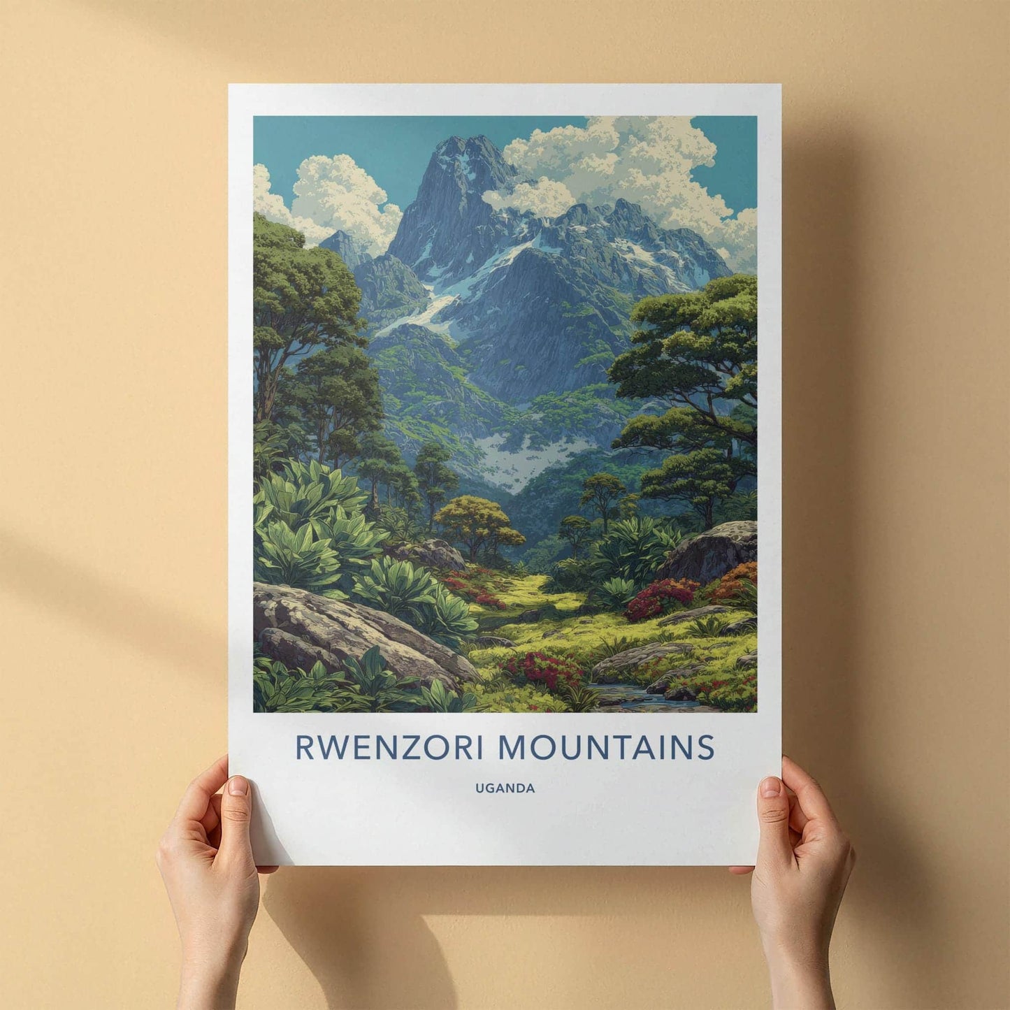 Rwenzori Mountains Poster - Uganda Travel Art - Lush Mountainous Valley Wall Decor