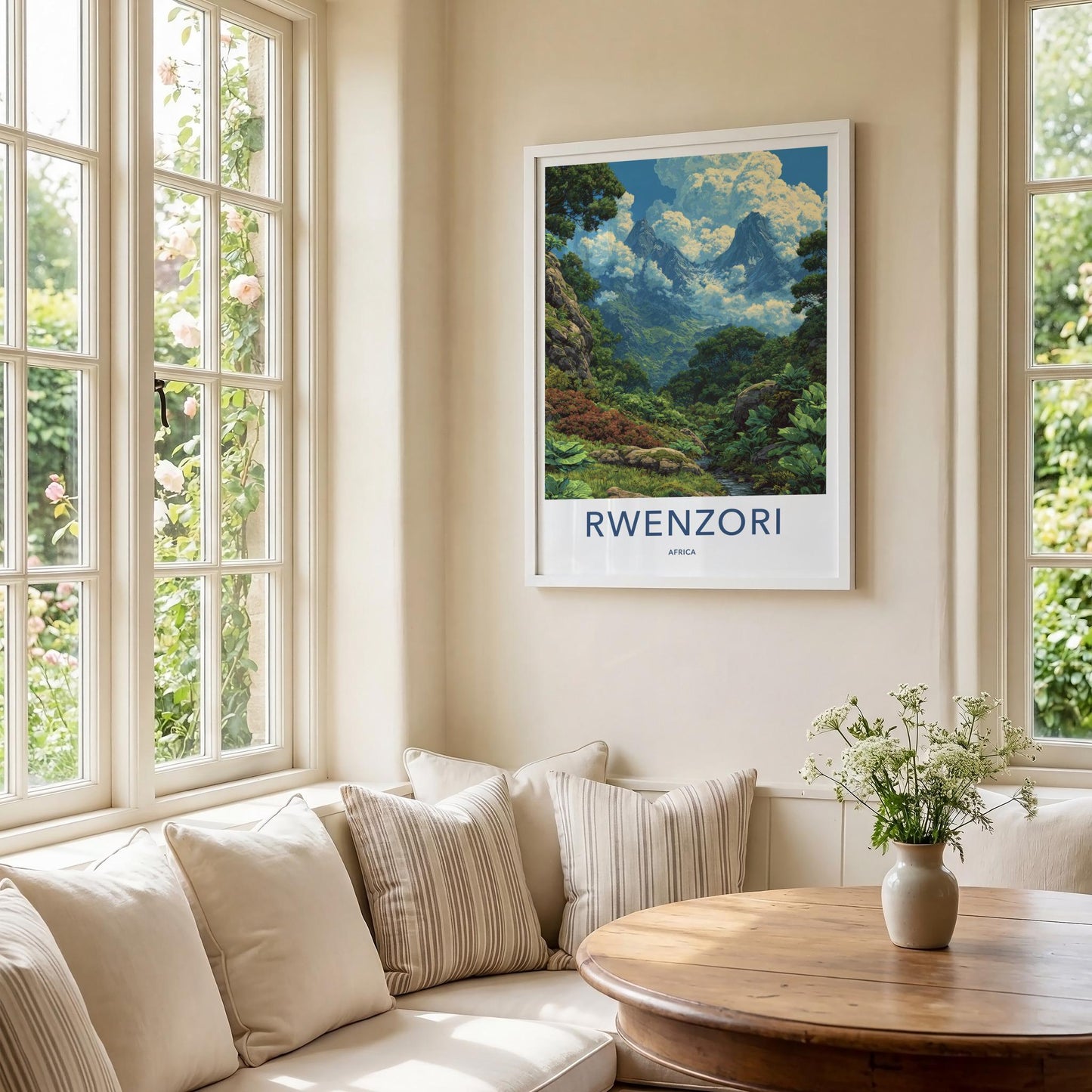 Rwenzori Poster - Africa Travel Art - Cloudy Mountain Peaks Wall Decor