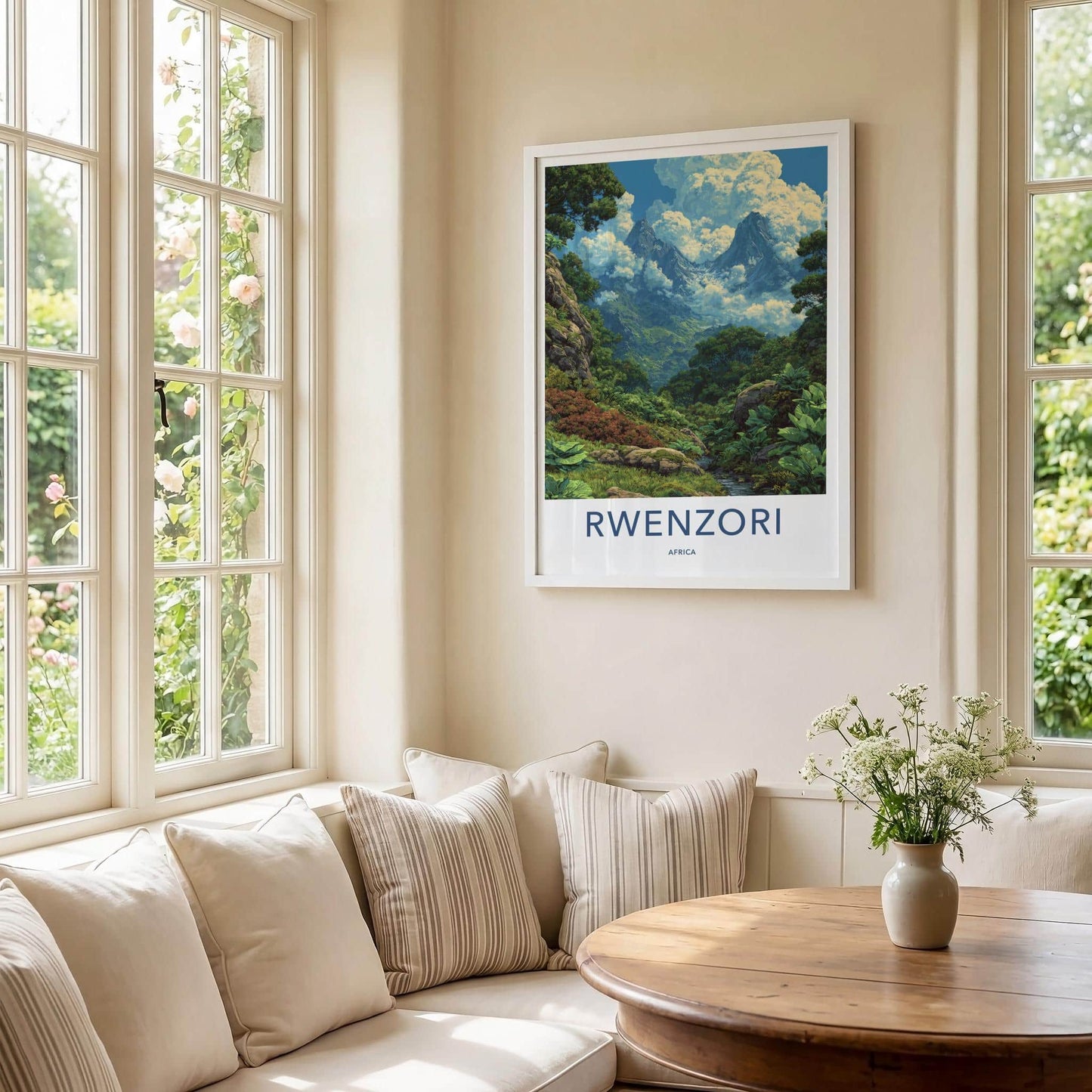 Rwenzori Poster - Africa Travel Art - Cloudy Mountain Peaks Wall Decor