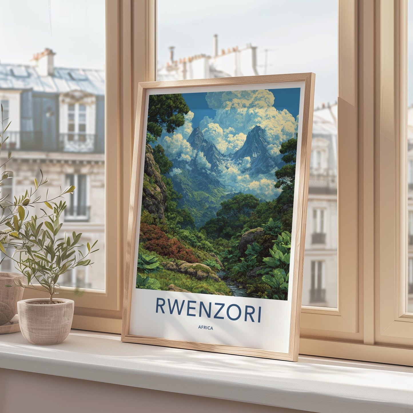 Rwenzori Poster - Africa Travel Art - Cloudy Mountain Peaks Wall Decor