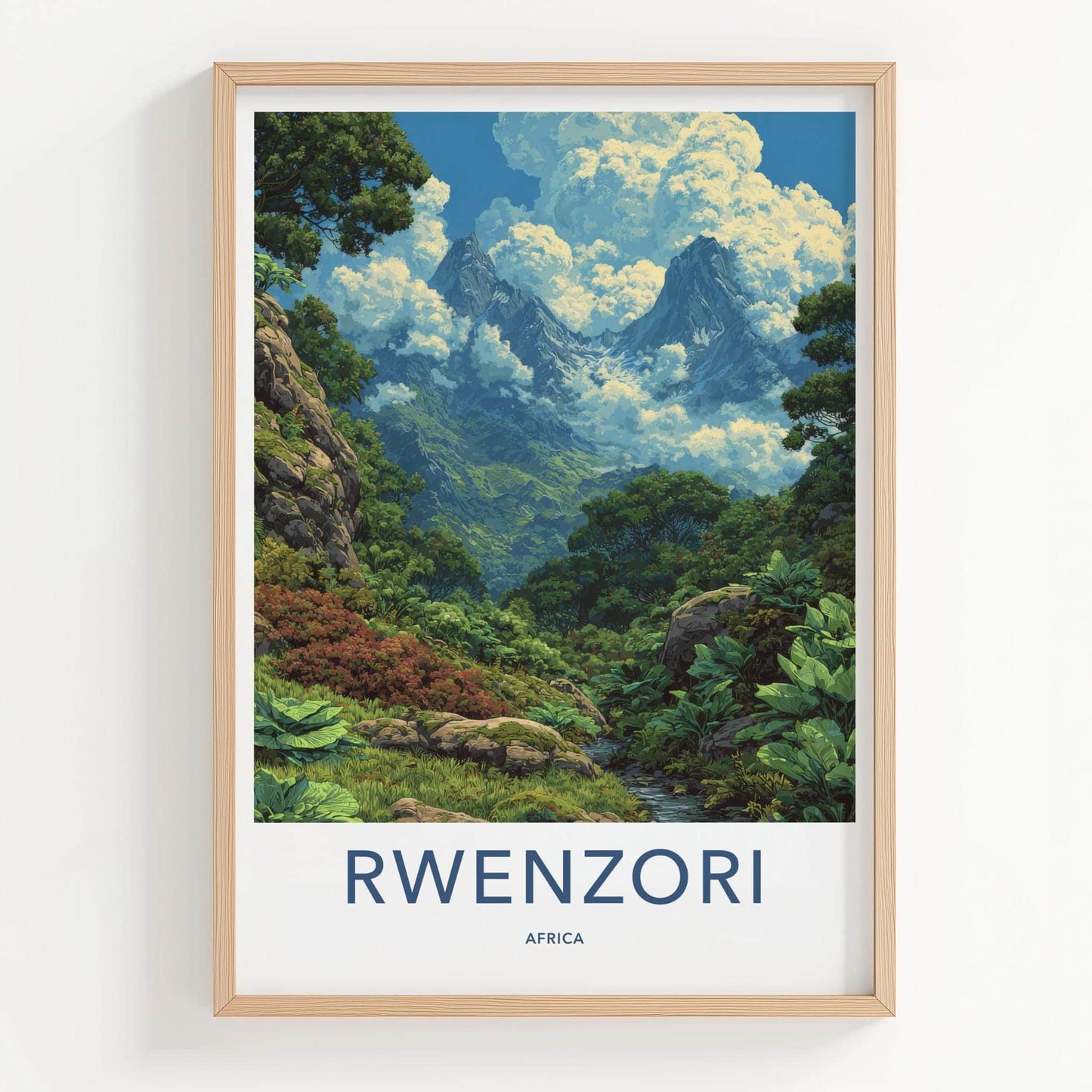 Rwenzori Poster - Africa Travel Art - Cloudy Mountain Peaks Wall Decor