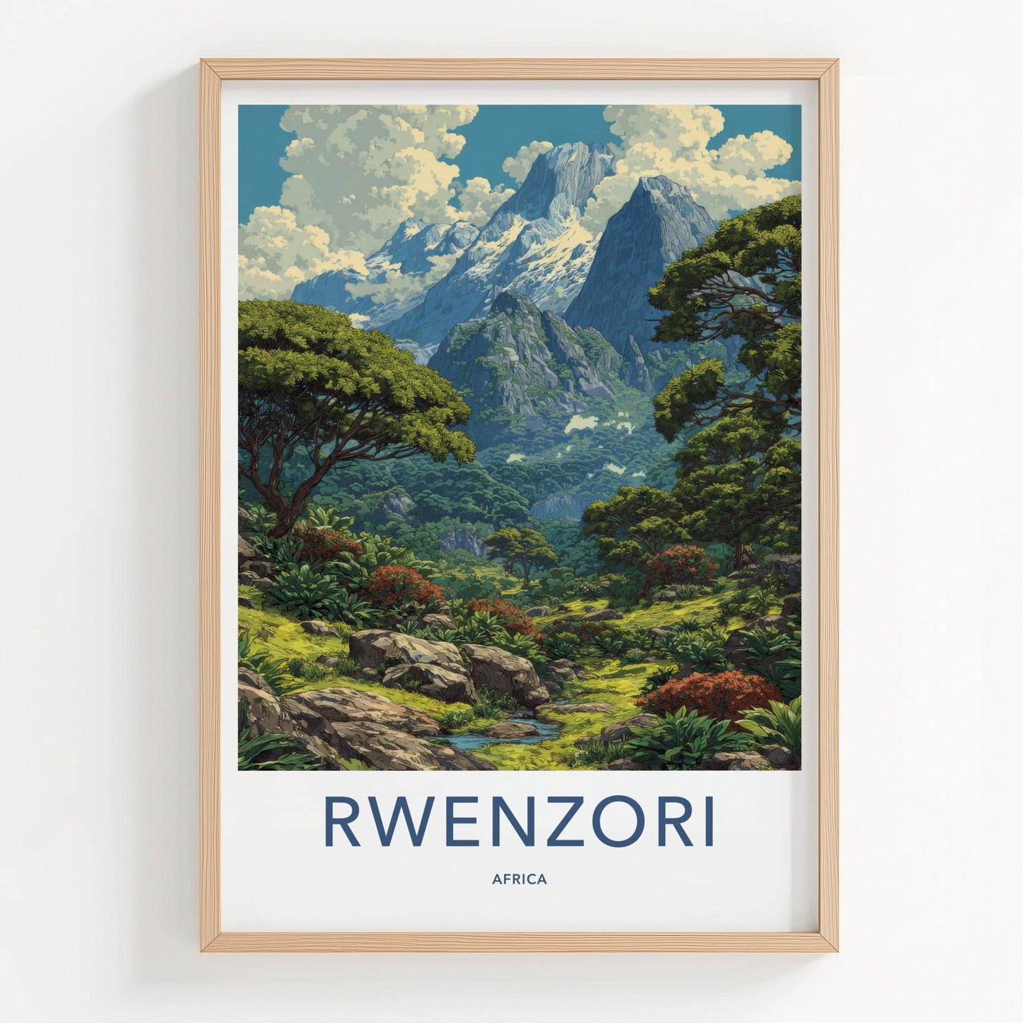 Rwenzori Poster - Africa Travel Art - Lush Mountainous Valley Home Decor