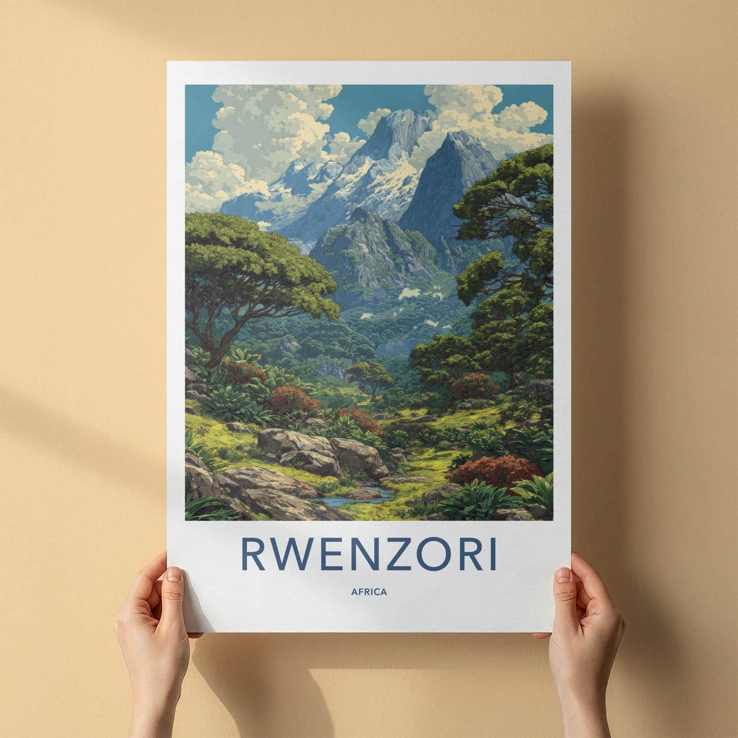 Rwenzori Poster - Africa Travel Art - Lush Mountainous Valley Home Decor