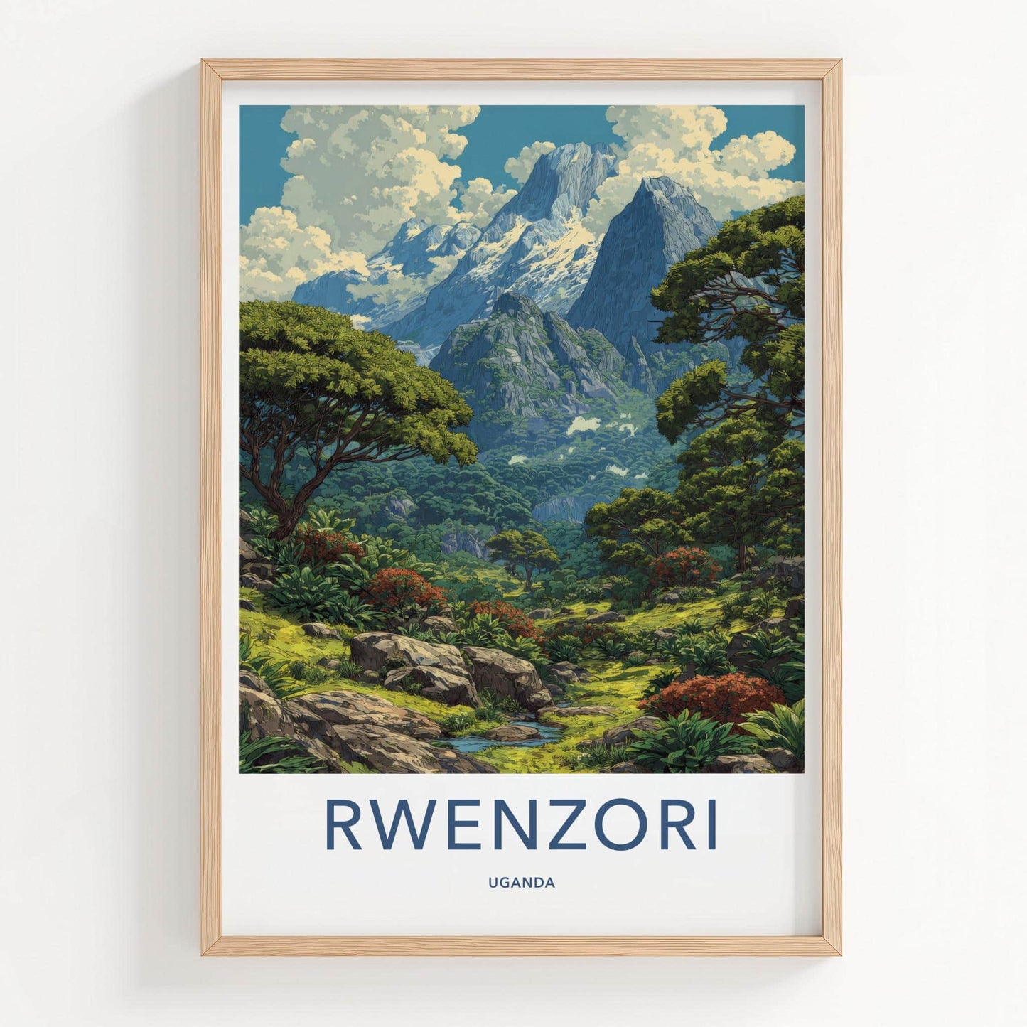 Rwenzori Poster - UGANDA Travel Art - Lush Mountain Valley Home Decor