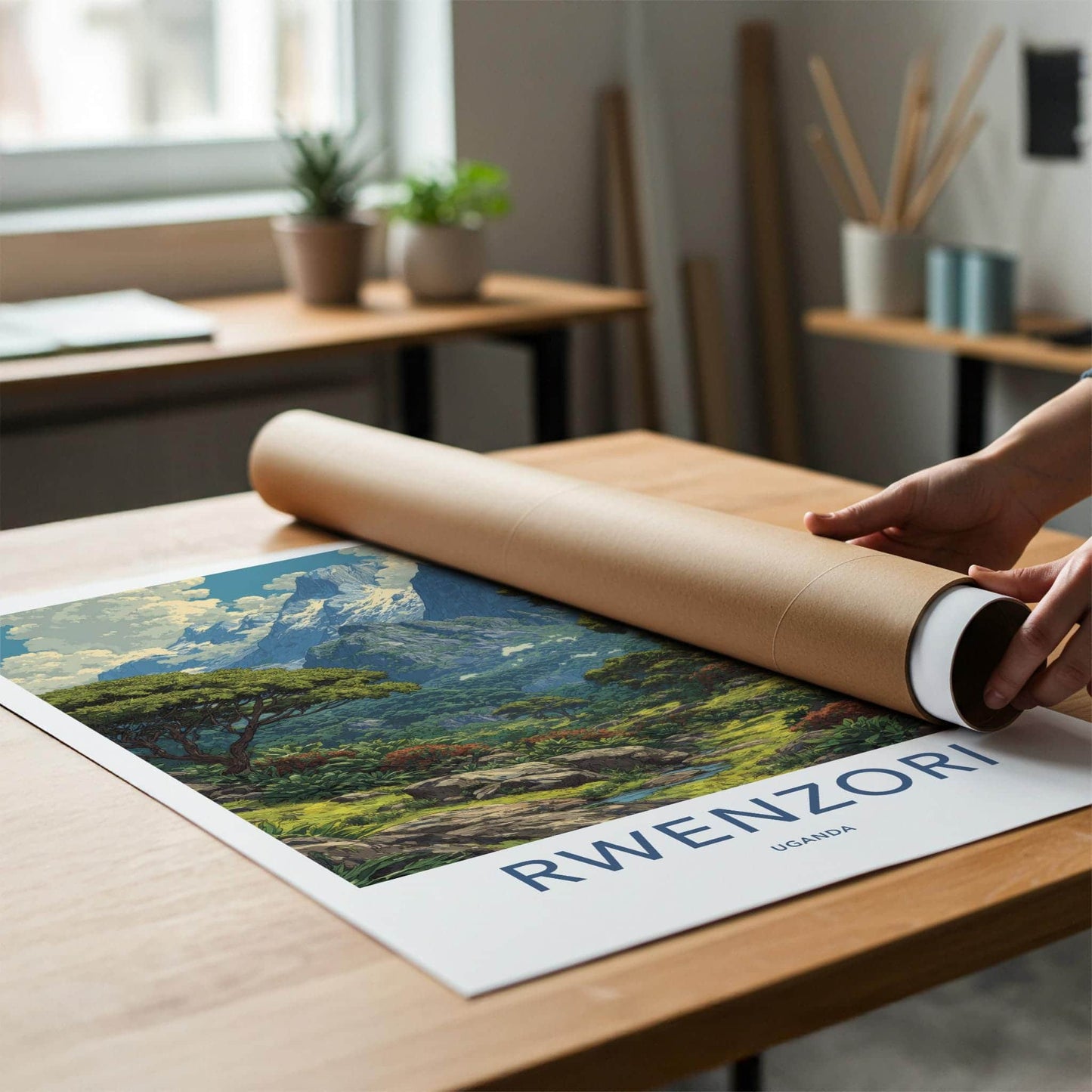 Rwenzori Poster - UGANDA Travel Art - Lush Mountain Valley Home Decor