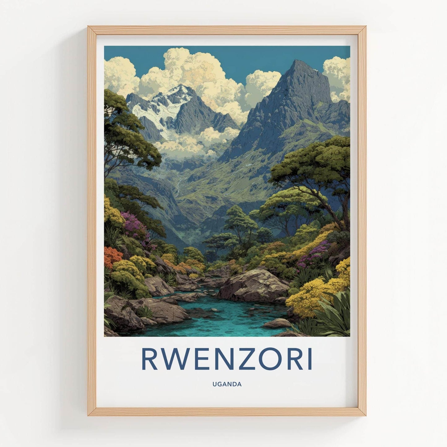 Rwenzori Poster - Uganda Wall Art - Mountain River Valley Home Decor