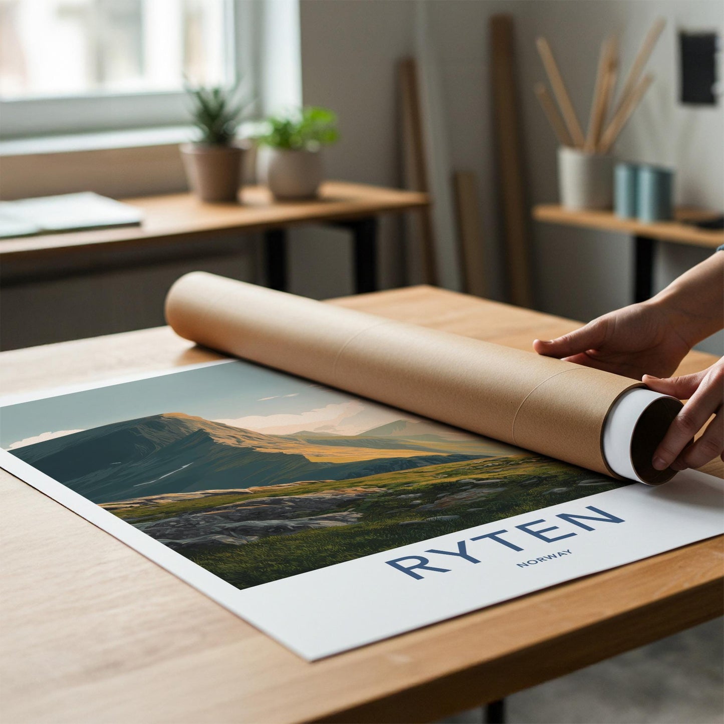 Ryten Poster - Norway Travel Art - Sunlit Mountain Cliff Home Decor