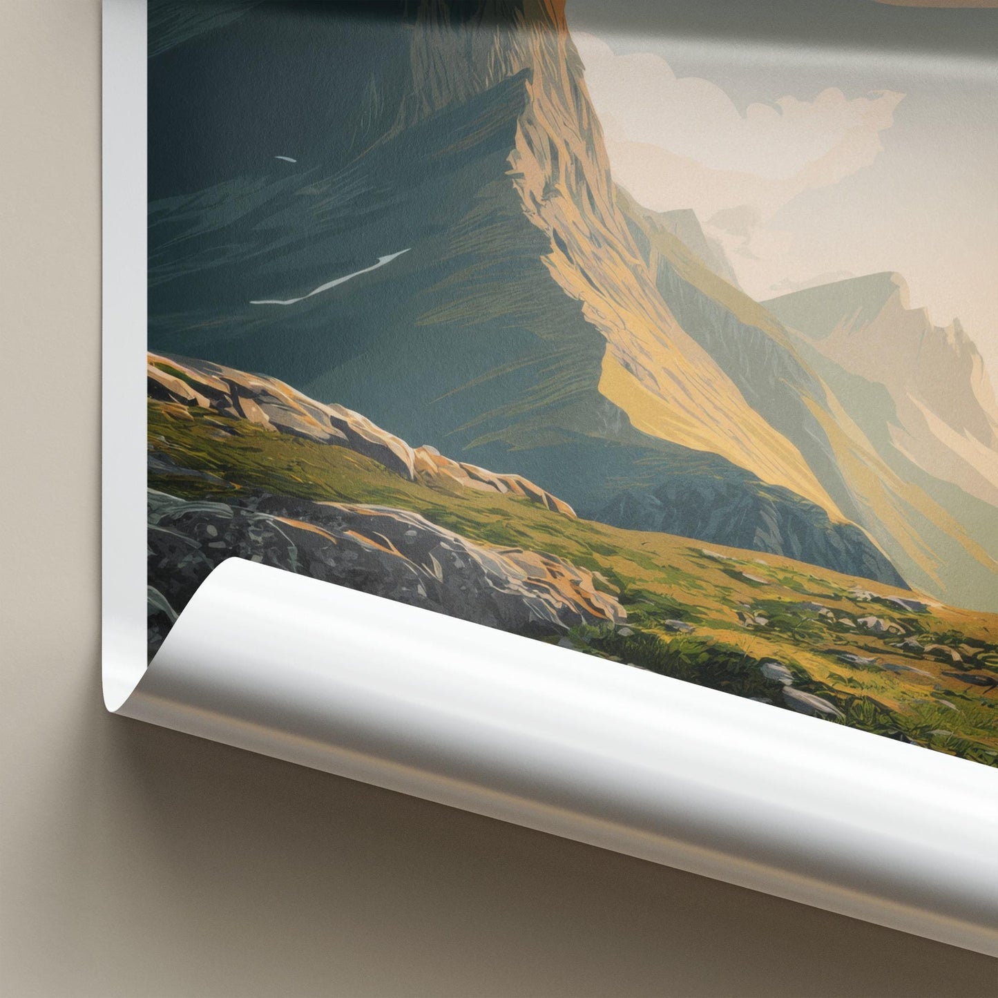 Ryten Poster - Norway Travel Art - Sunlit Mountain Cliff Home Decor
