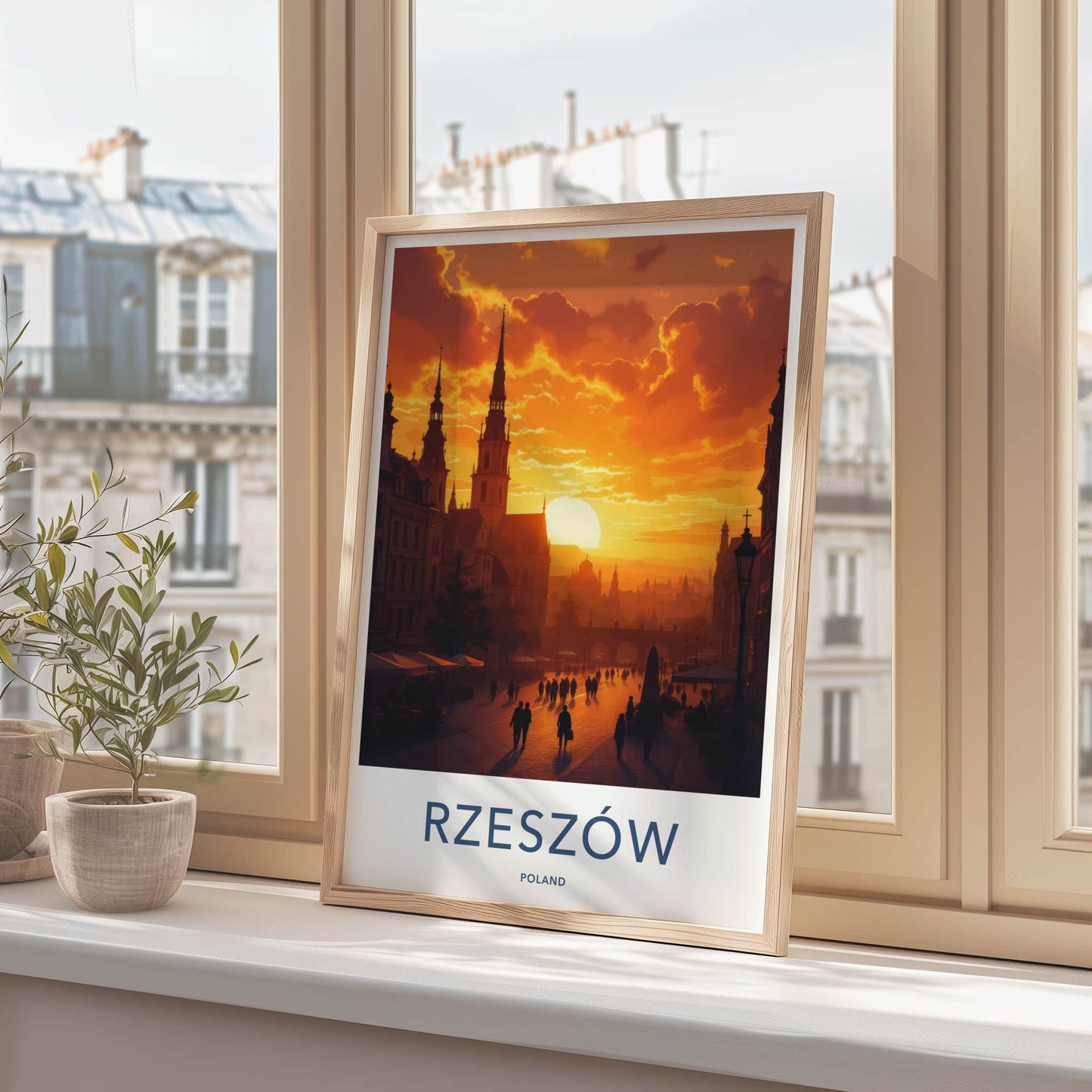 Rzeszow Poster - Poland Travel Art - Cityscape Sunset Glow Home Decor