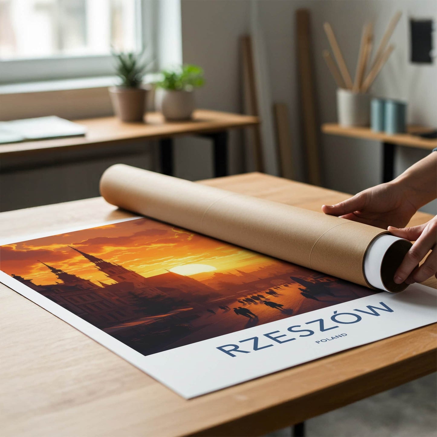 Rzeszow Poster - Poland Travel Art - Cityscape Sunset Glow Home Decor