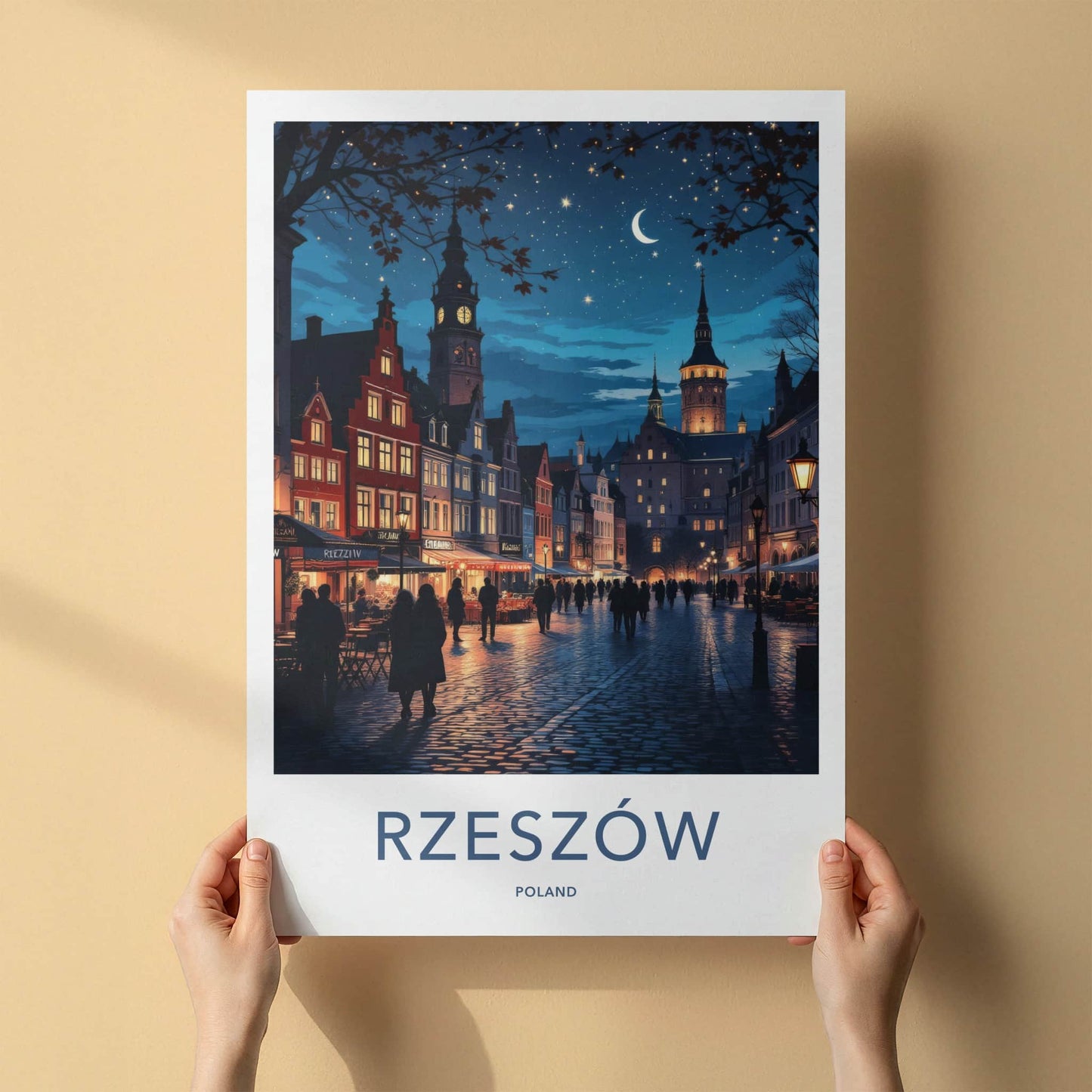 Rzeszow Poster - Poland Travel Art - Starry Night City Home Decor