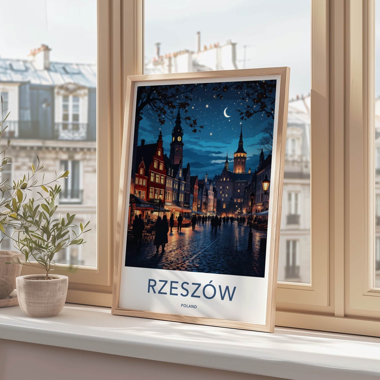 Rzeszow Poster - Poland Travel Art - Starry Night City Home Decor