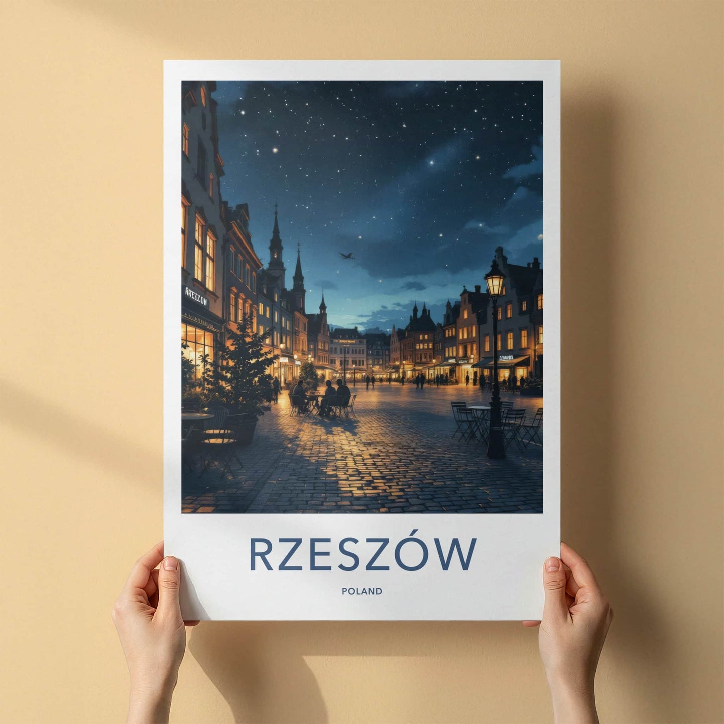 Rzeszow Poster - Poland Travel Art - Starry Night Square Home Decor