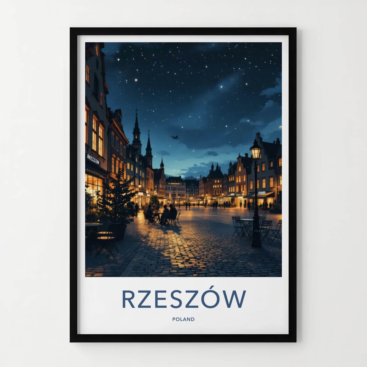 Rzeszow Poster - Poland Travel Art - Starry Night Square Home Decor