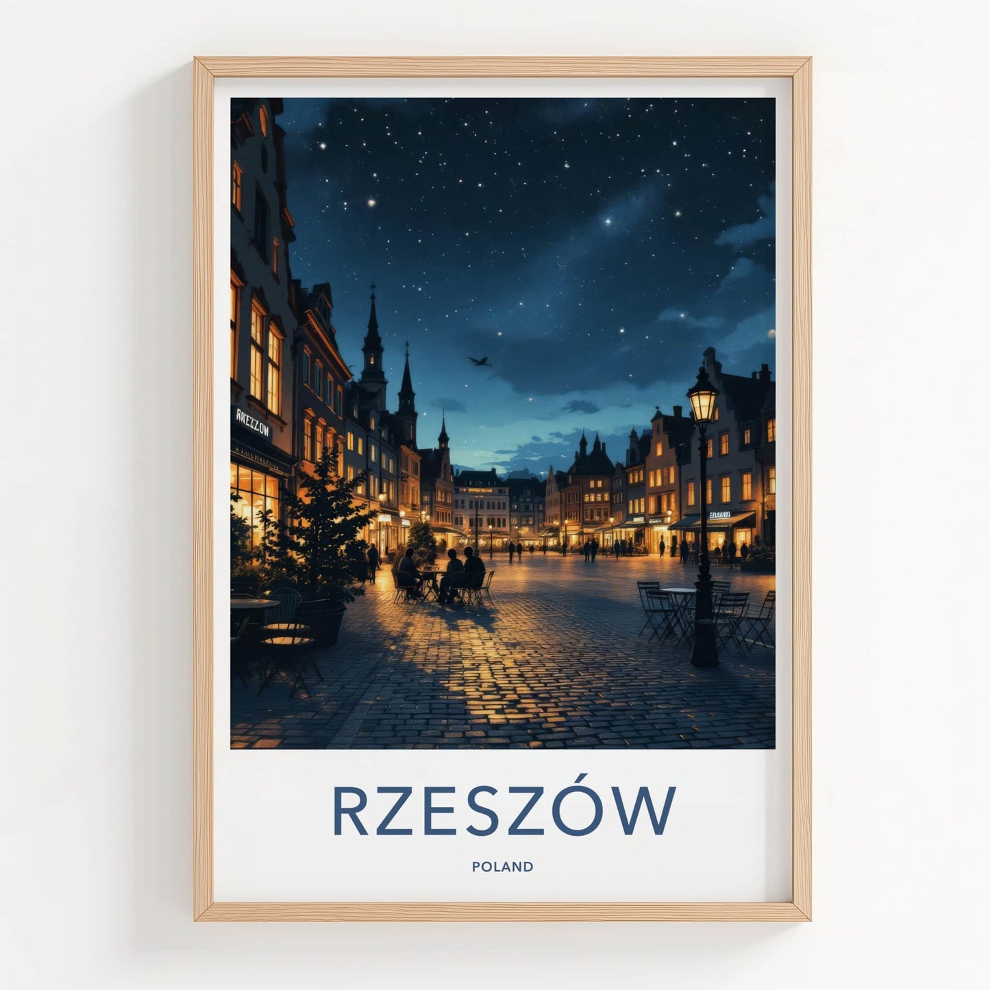 Rzeszow Poster - Poland Travel Art - Starry Night Square Home Decor