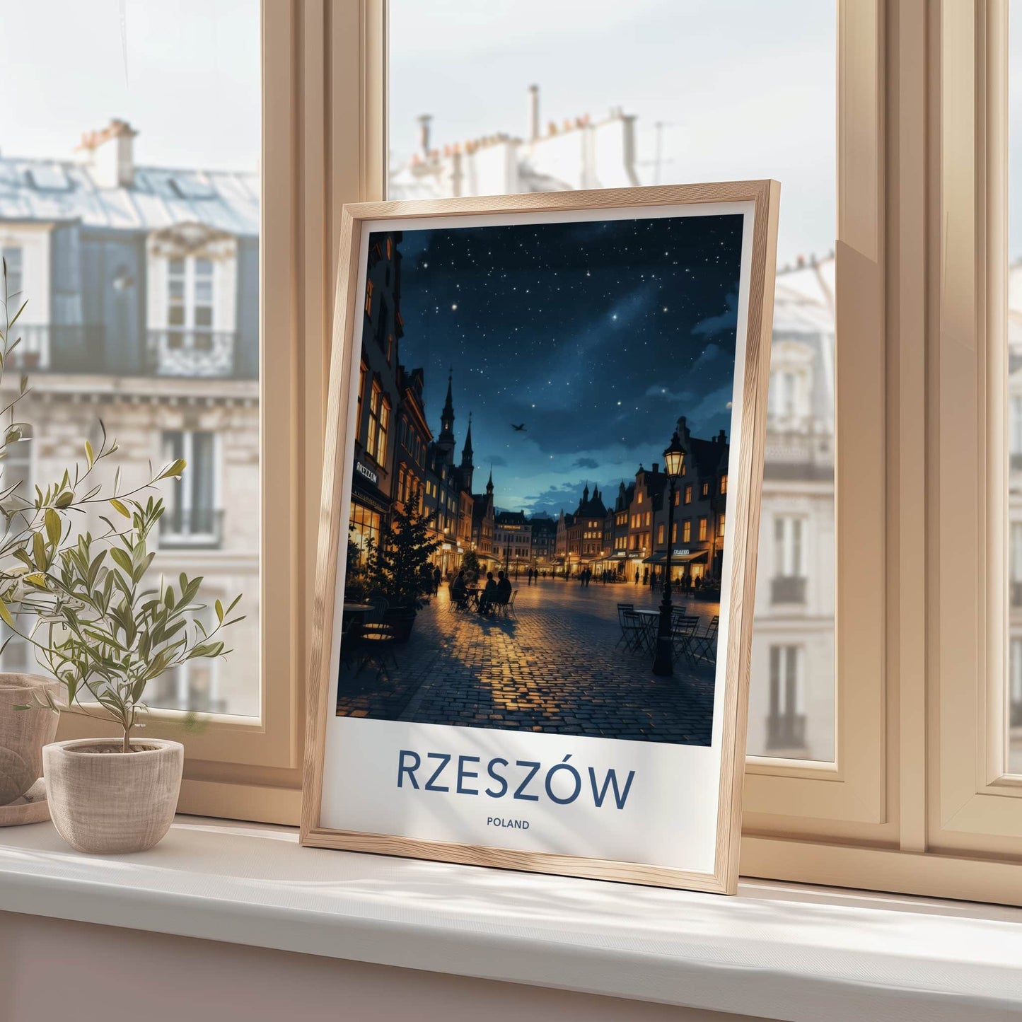 Rzeszow Poster - Poland Travel Art - Starry Night Square Home Decor