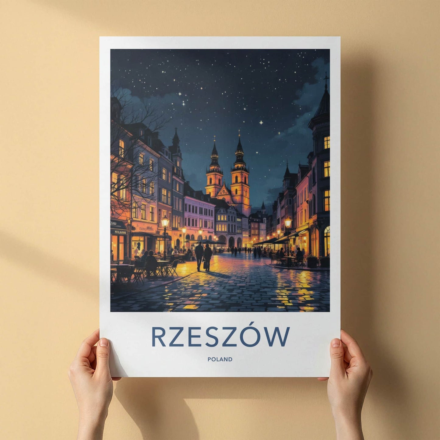 Rzeszow Poster - Poland Travel Art - Starry Night Street Home Decor