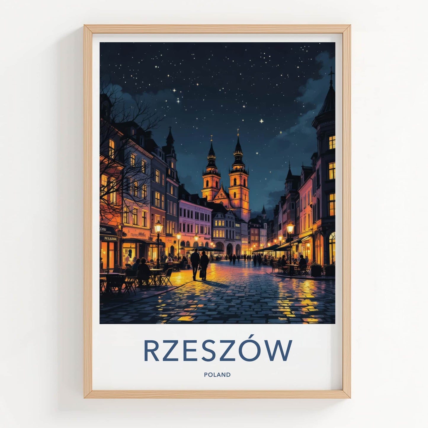 Rzeszow Poster - Poland Travel Art - Starry Night Street Home Decor