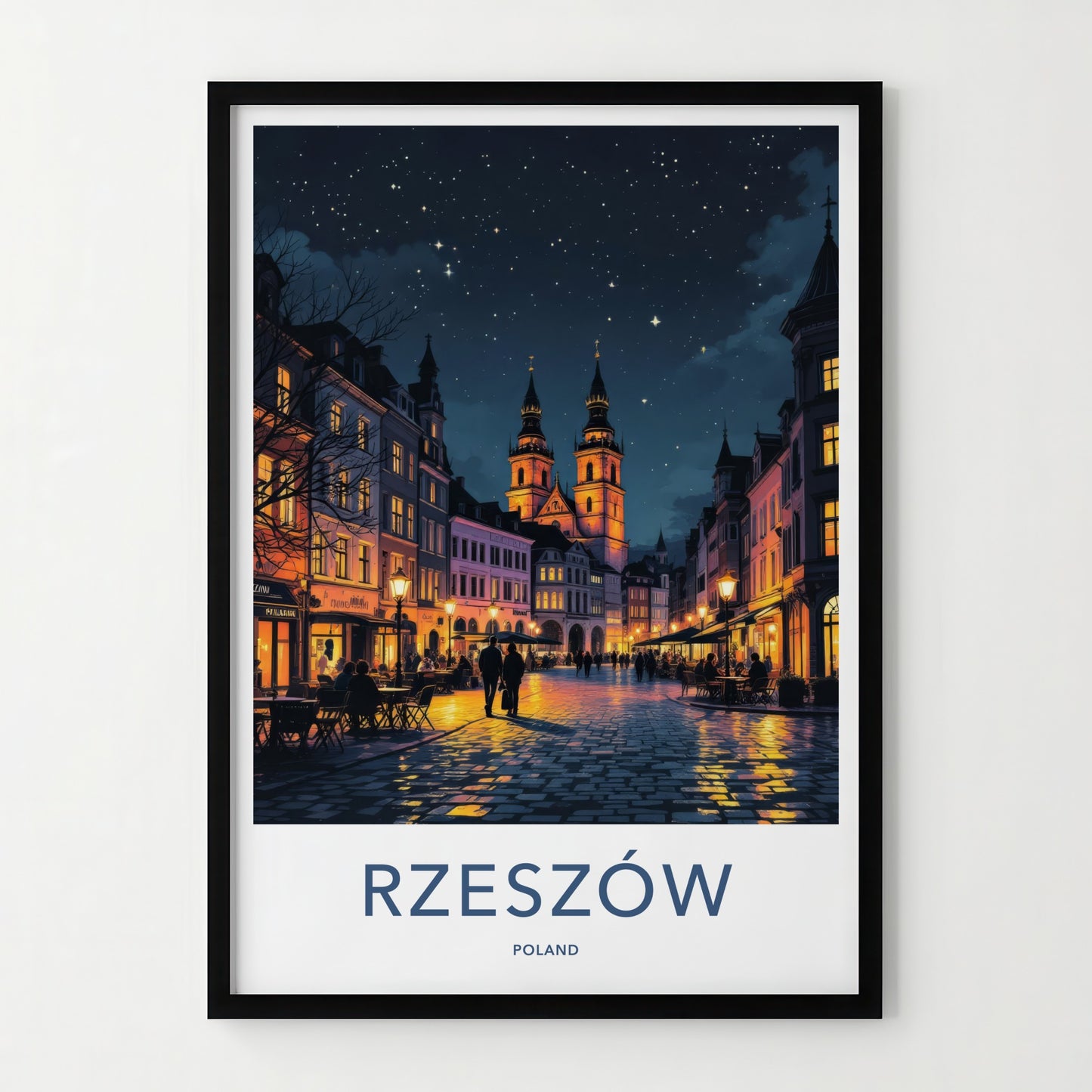 Rzeszow Poster - Poland Travel Art - Starry Night Street Home Decor