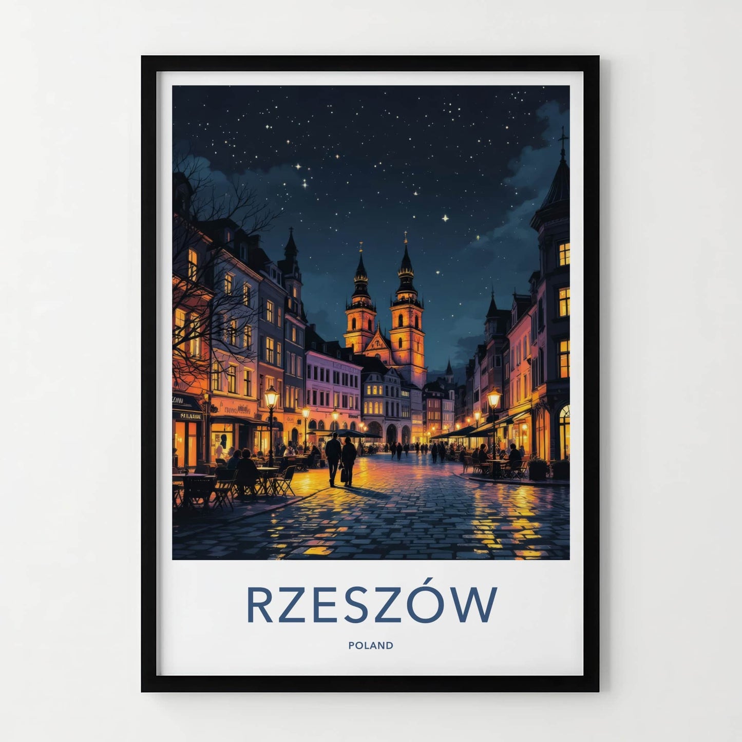 Rzeszow Poster - Poland Travel Art - Starry Night Street Home Decor