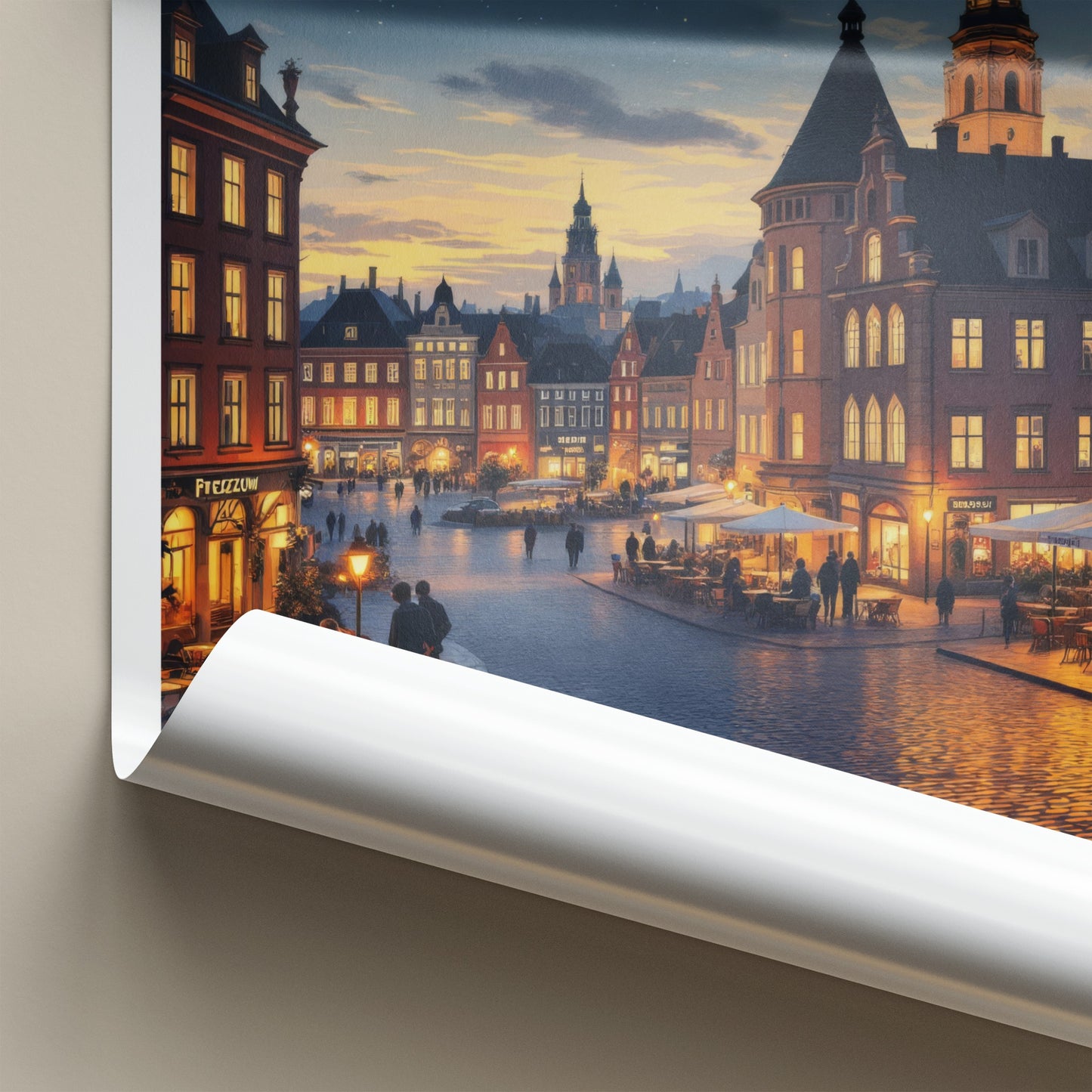 Rzeszow Poster - Poland Travel Print - Illuminated Square Night Wall Decor