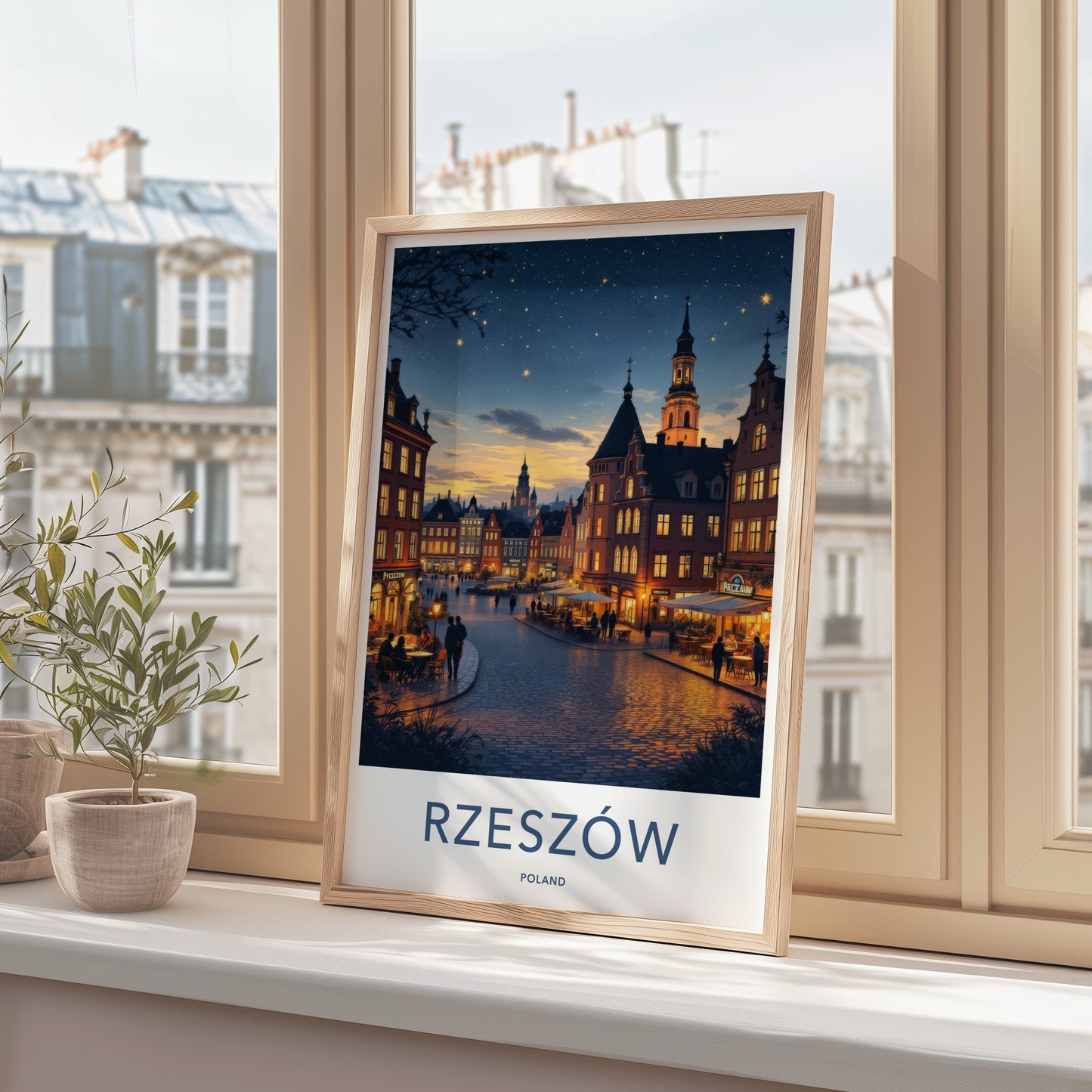 Rzeszow Poster - Poland Travel Print - Illuminated Square Night Wall Decor
