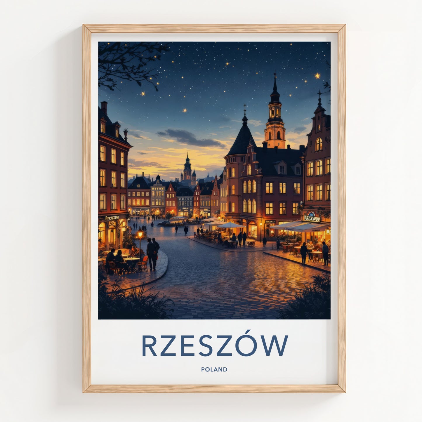 Rzeszow Poster - Poland Travel Print - Illuminated Square Night Wall Decor