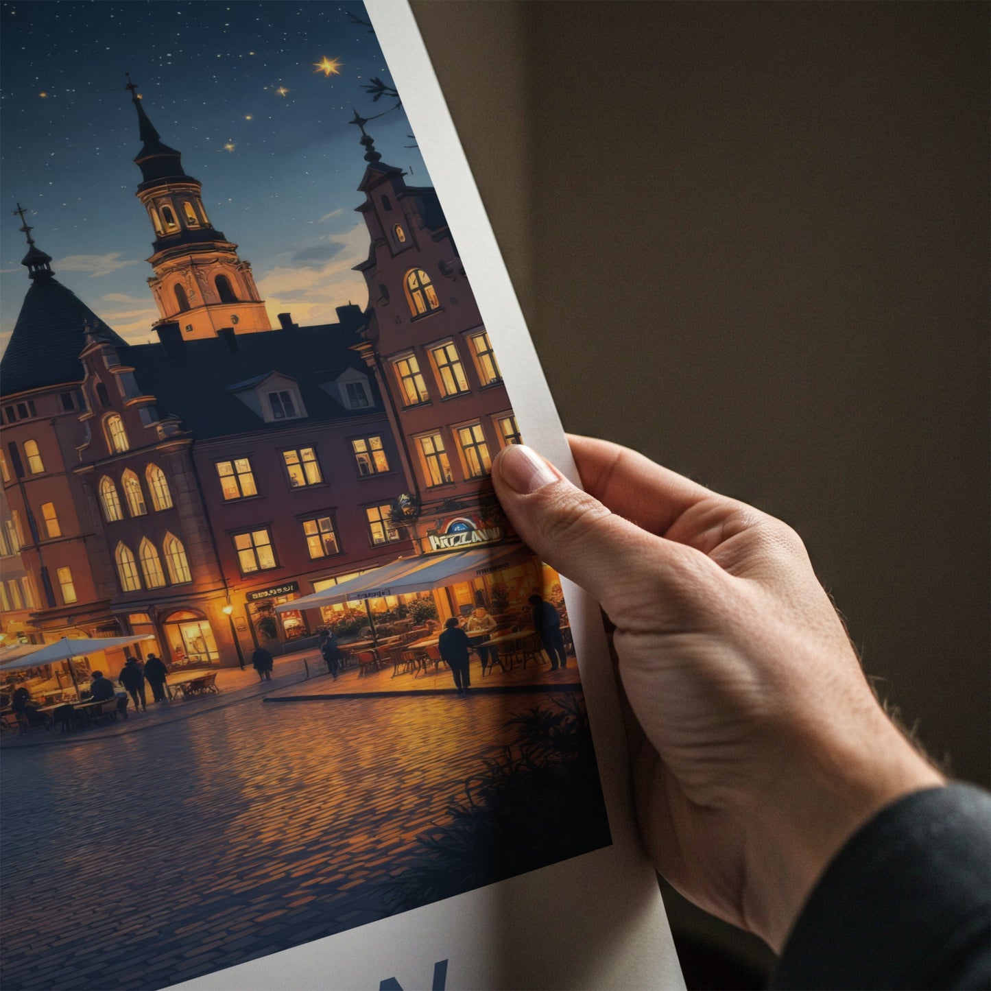 Rzeszow Poster - Poland Travel Print - Illuminated Square Night Wall Decor