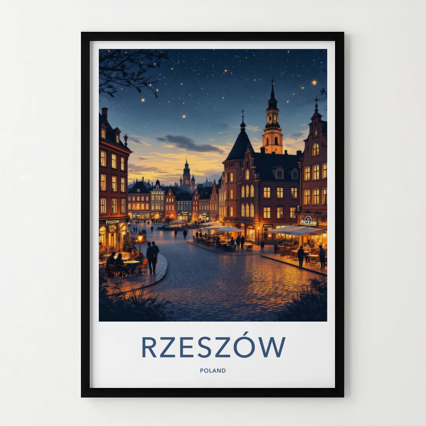 Rzeszow Poster - Poland Travel Print - Illuminated Square Night Wall Decor