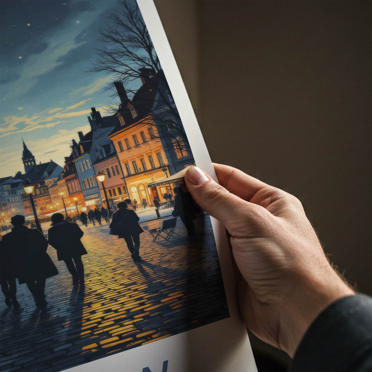 Rzeszow Poster - Poland Travel Print - Illuminated Town Square Home Decor
