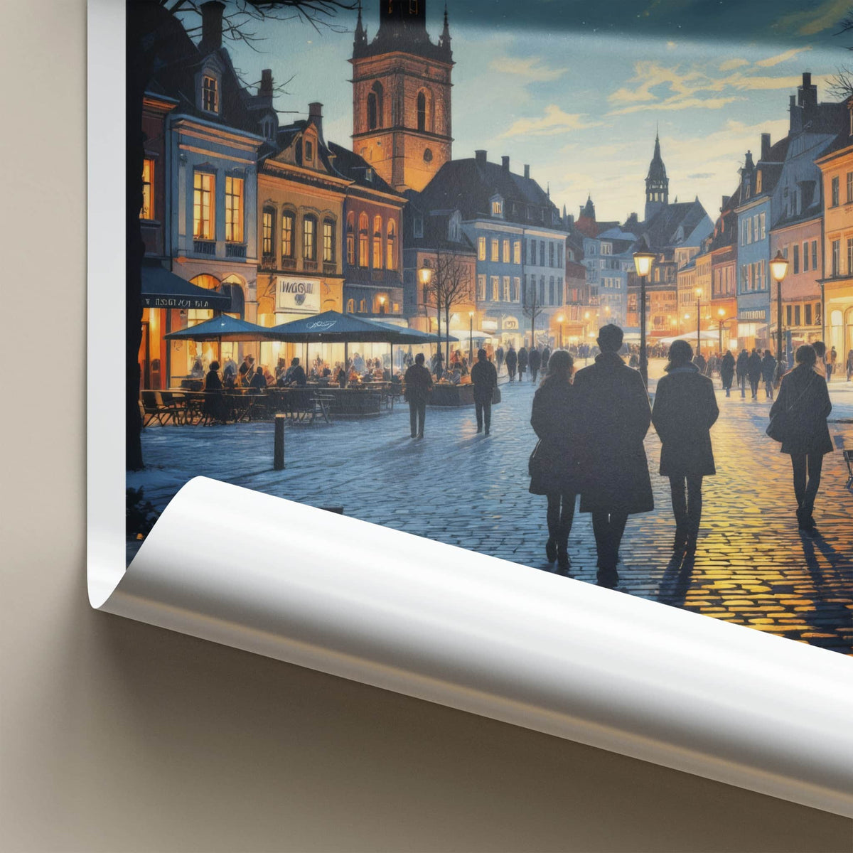 Rzeszow Poster - Poland Travel Print - Illuminated Town Square Home Decor