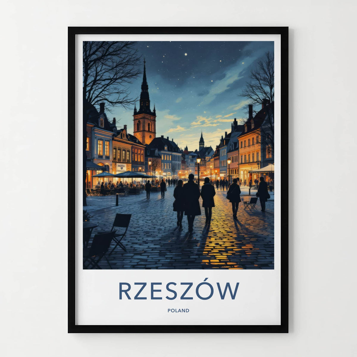 Rzeszow Poster - Poland Travel Print - Illuminated Town Square Home Decor