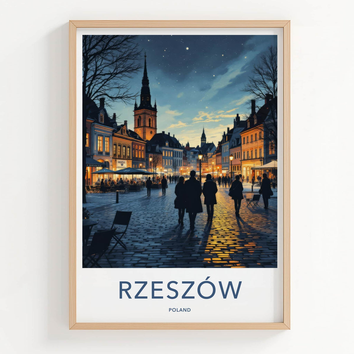 Rzeszow Poster - Poland Travel Print - Illuminated Town Square Home Decor