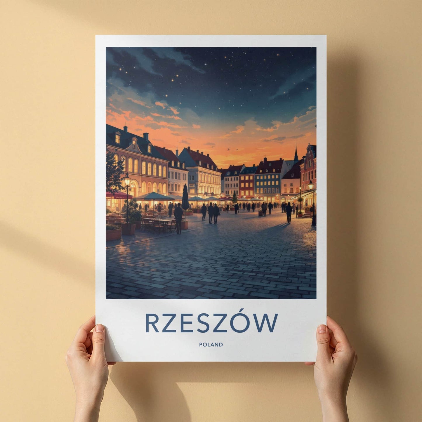 Rzeszow Poster - Poland Travel Print - Starry Evening Square Home Decor