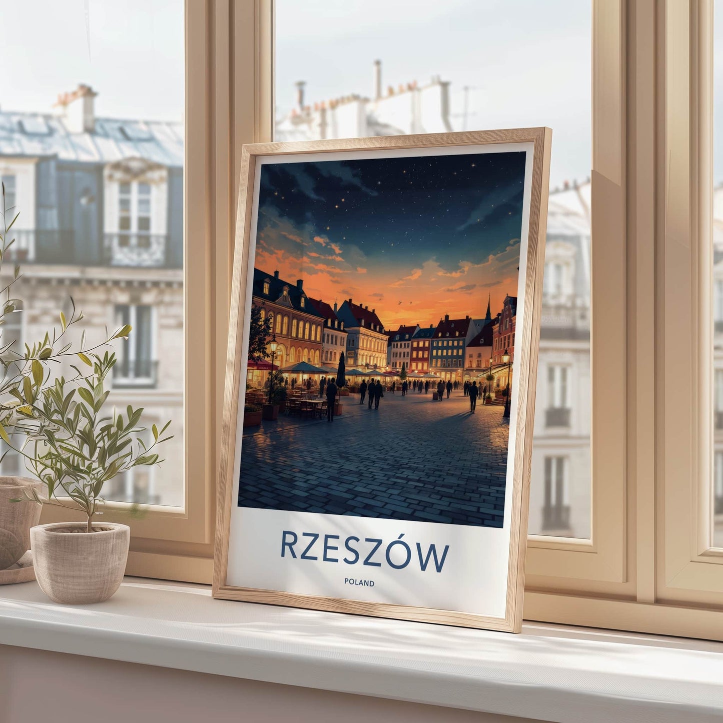 Rzeszow Poster - Poland Travel Print - Starry Evening Square Home Decor