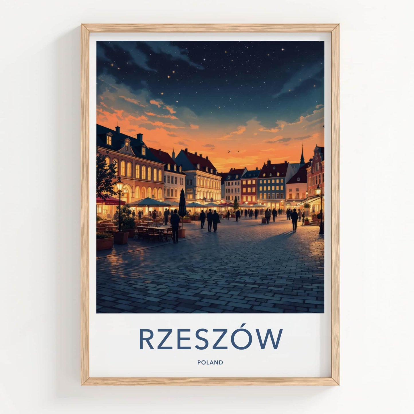 Rzeszow Poster - Poland Travel Print - Starry Evening Square Home Decor