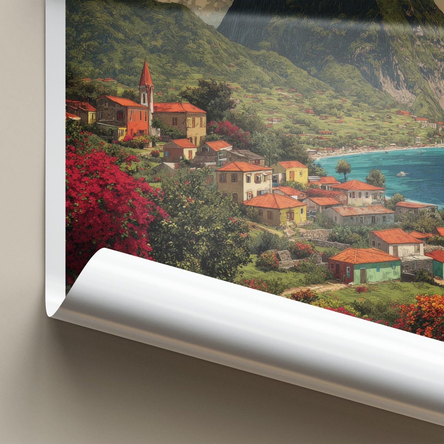 Saba Poster - Caribbean Travel Art - Island Village Seascape Wall Decor