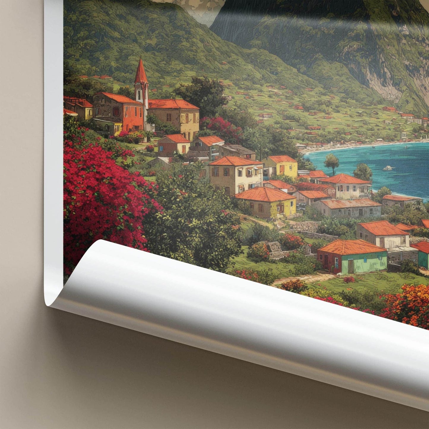 Saba Poster - Caribbean Travel Art - Island Village Seascape Wall Decor
