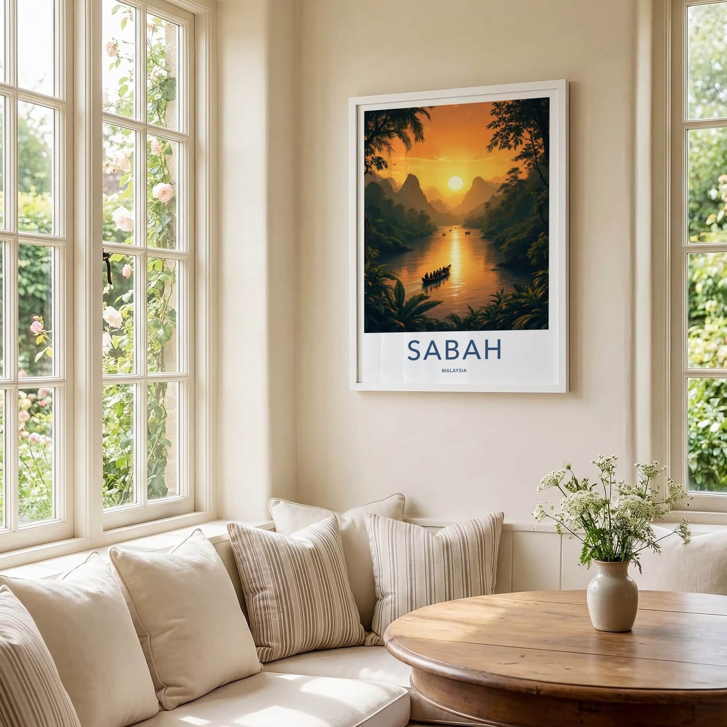 Sabah Poster - Malaysia Travel Art - Jungle River Sunset Home Decor