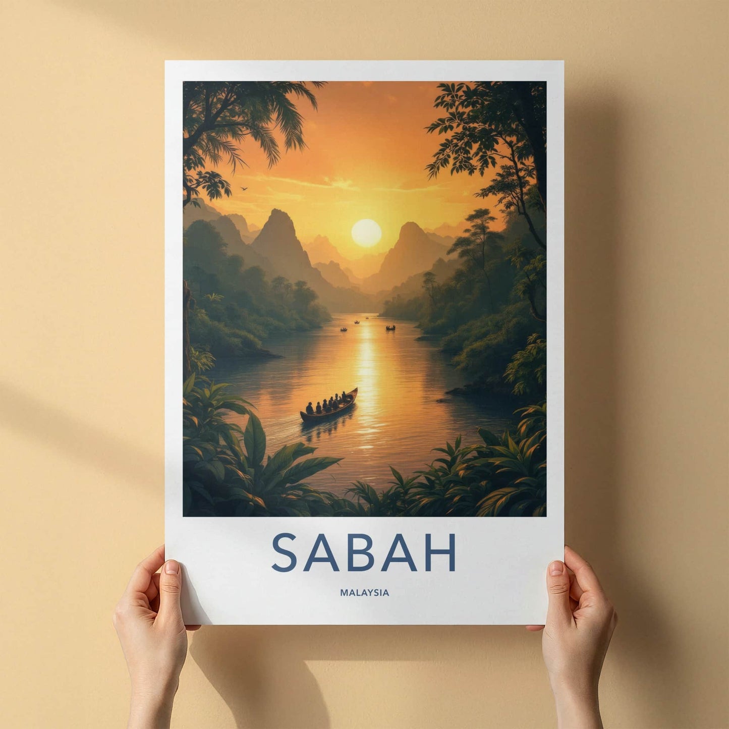Sabah Poster - Malaysia Travel Art - Jungle River Sunset Home Decor