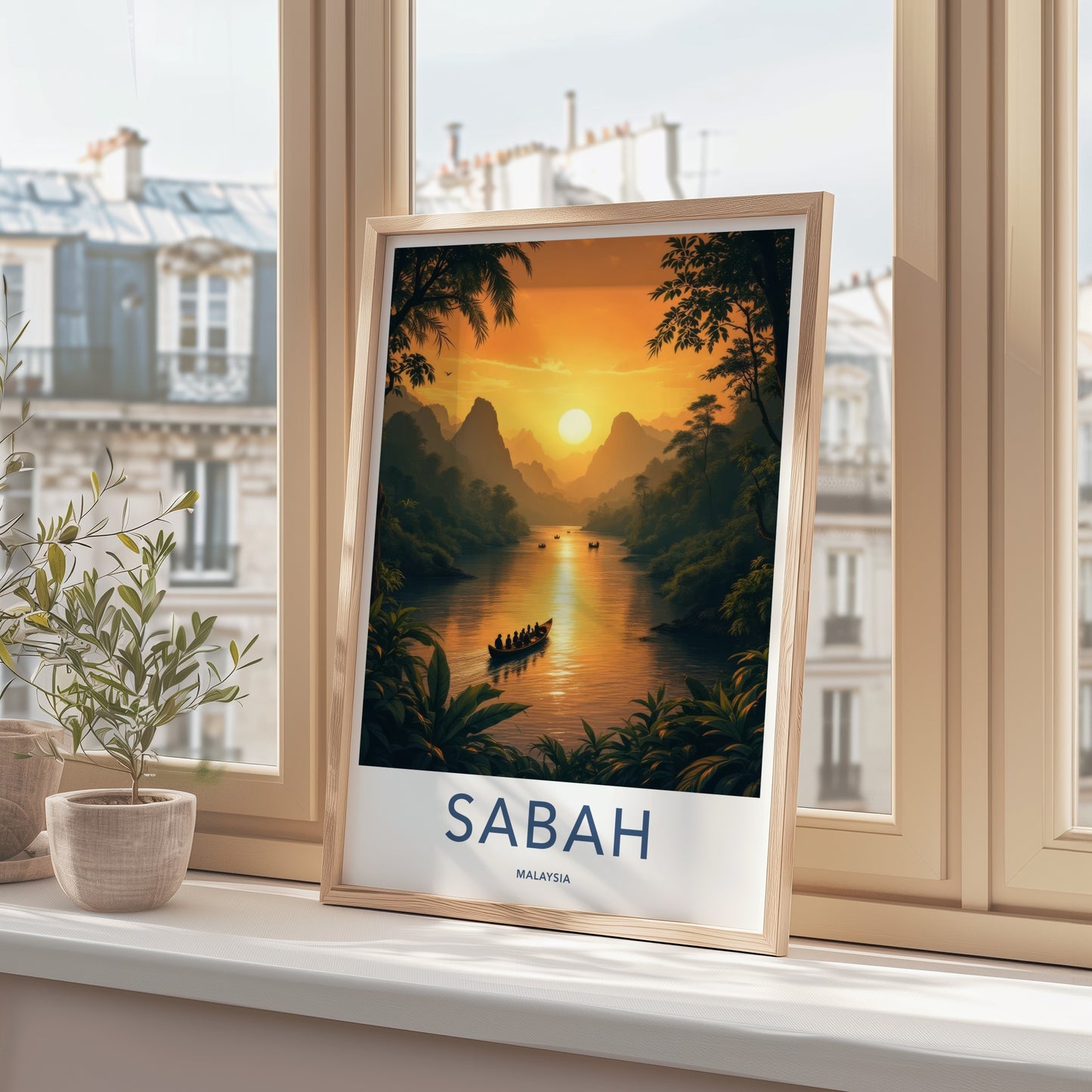 Sabah Poster - Malaysia Travel Art - Jungle River Sunset Home Decor