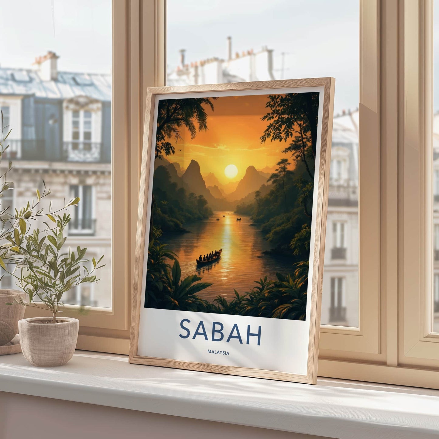 Sabah Poster - Malaysia Travel Art - Jungle River Sunset Home Decor